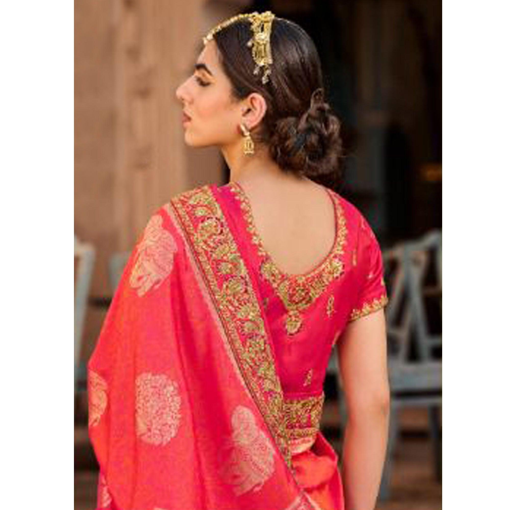 Pink Festive Wear Woven Poly Silk Saree - Peachmode