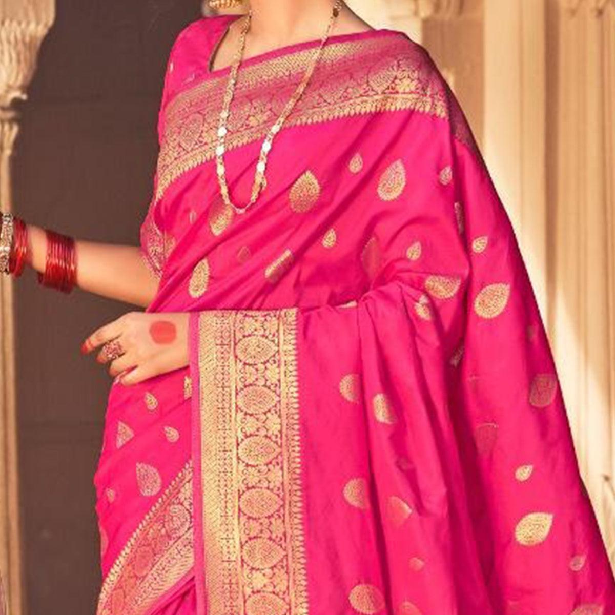 Pink Festive Wear Woven Pure Satin Saree - Peachmode