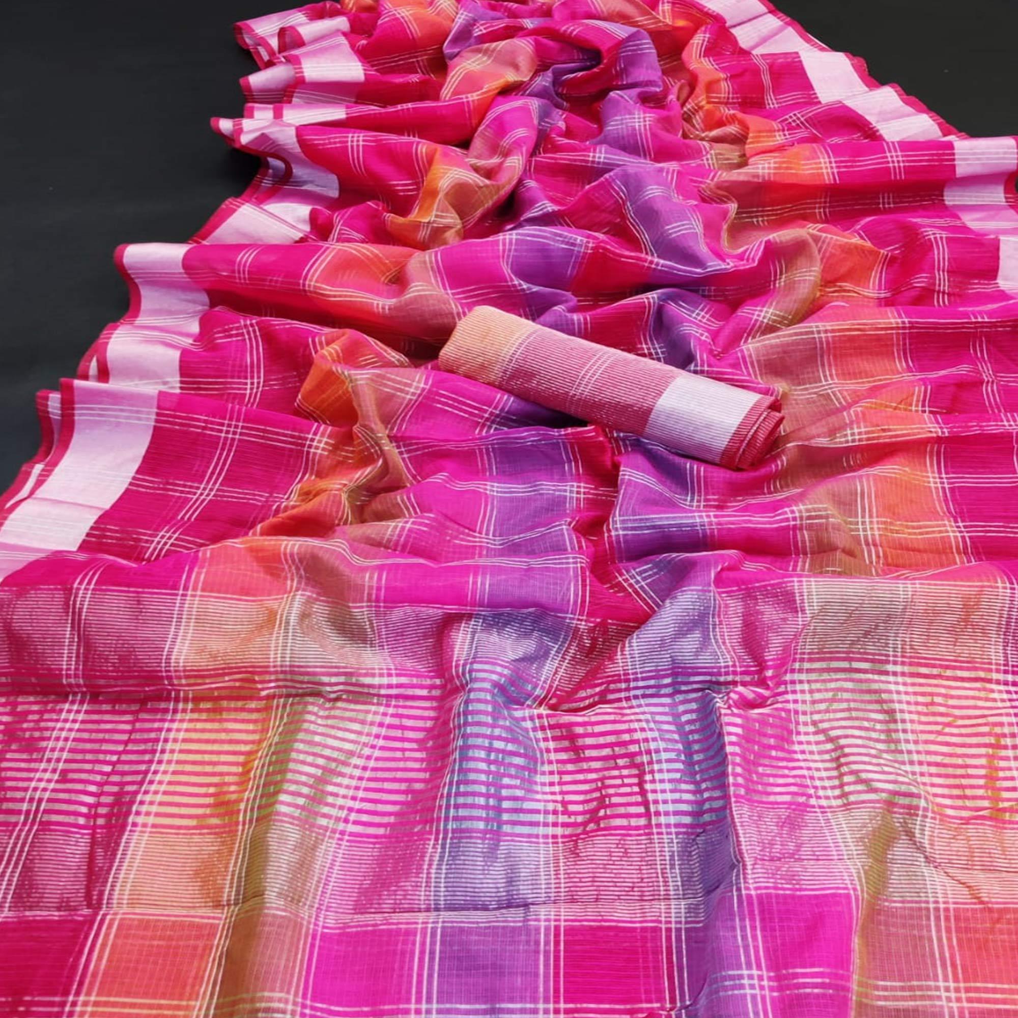 Pink Festive Wear Woven Silk Border Saree - Peachmode