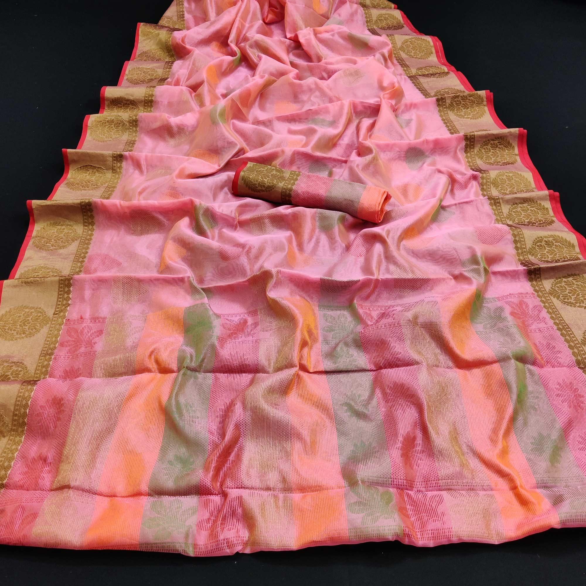 Pink Festive Wear Woven Silk Saree - Peachmode