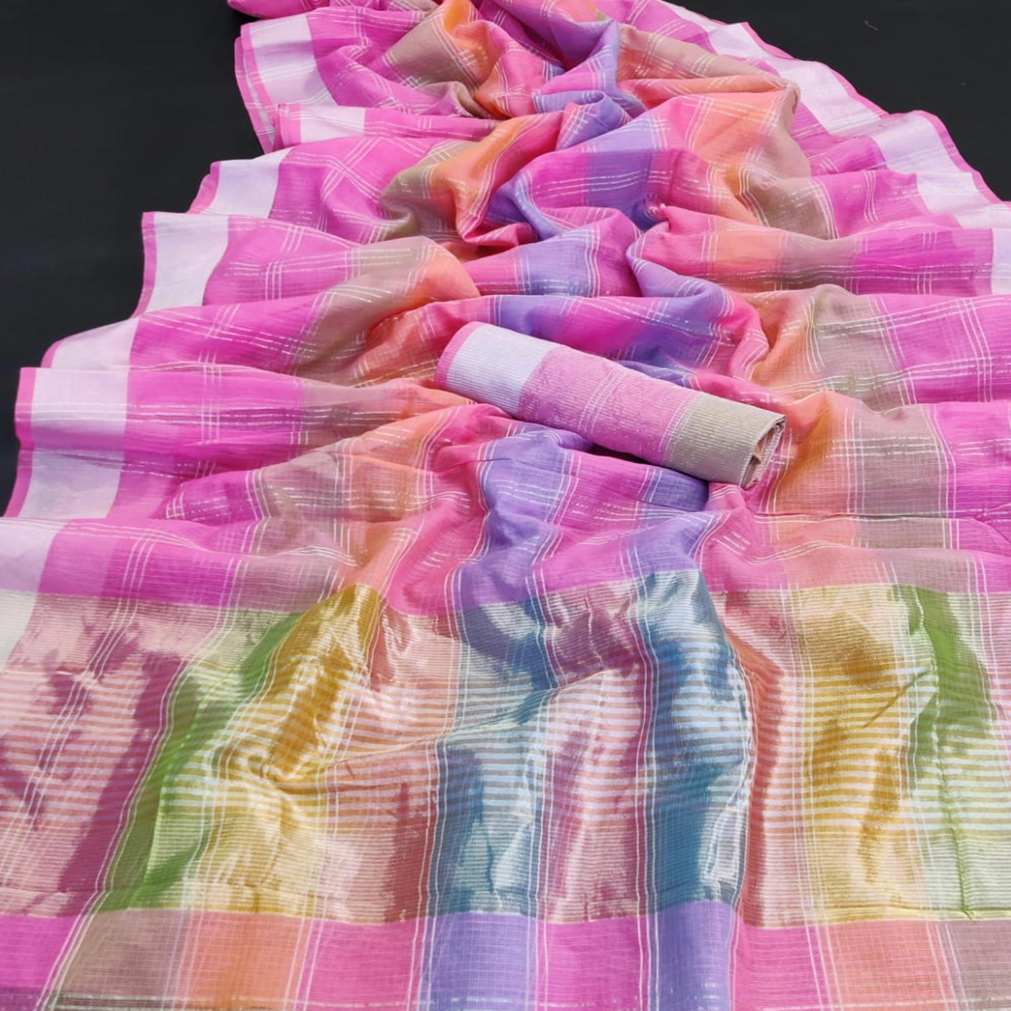 Pink Festive Wear Woven Silk Saree - Peachmode