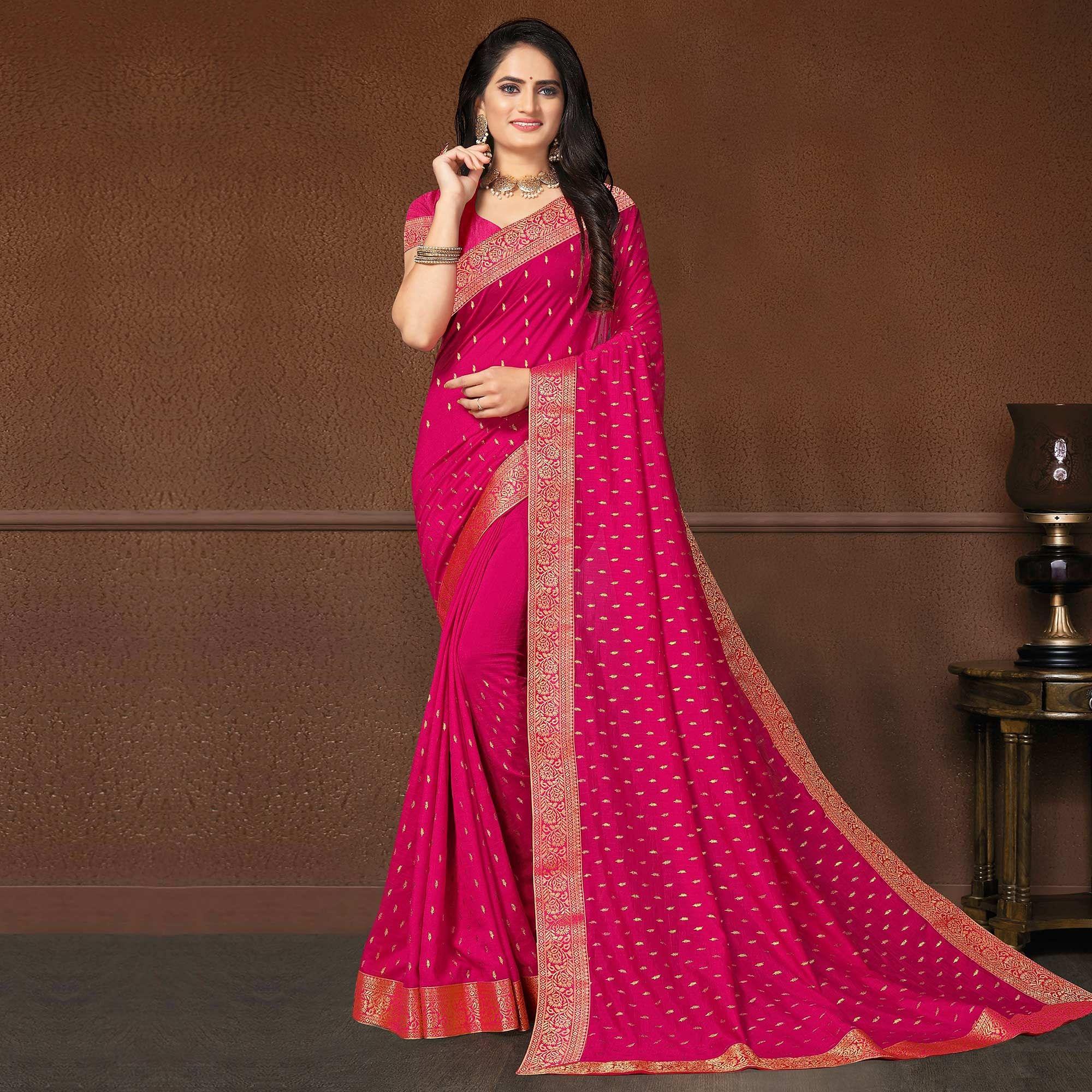 Pink Festive Wear Woven Silk Saree - Peachmode