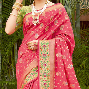 Pink Festive Wear Woven Silk Saree - Peachmode