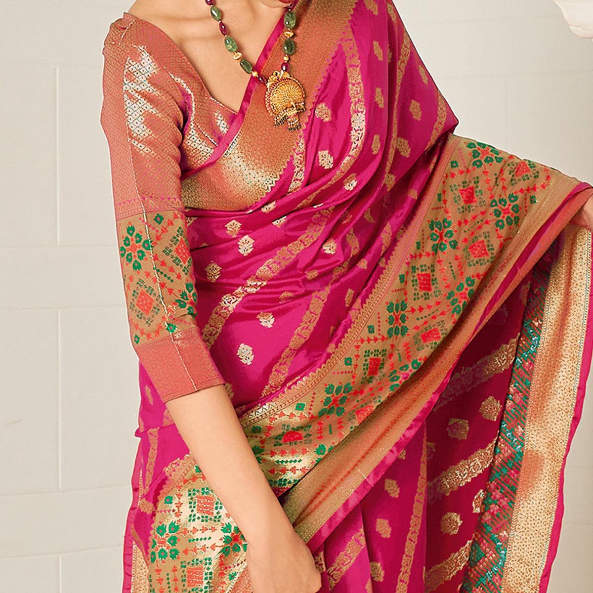 Pink Festive Wear Woven Silk Saree - Peachmode