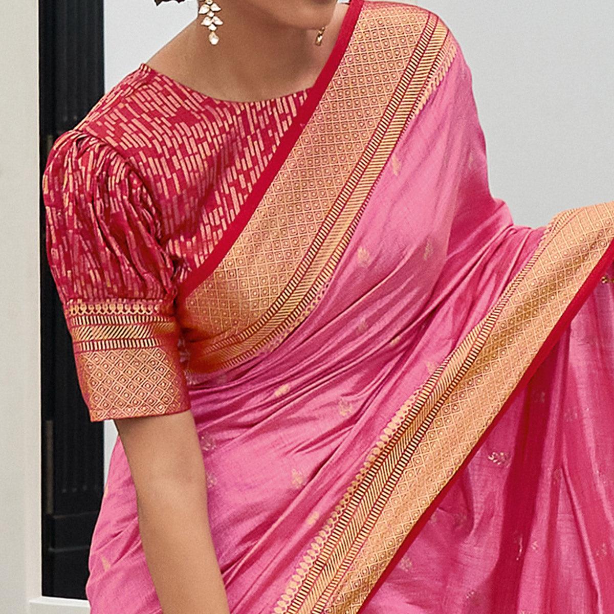Pink Festive Wear Woven Silk Saree - Peachmode