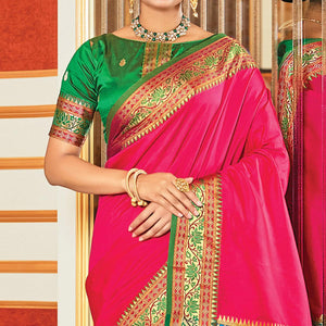 Pink Festive Wear Woven Silk Saree - Peachmode