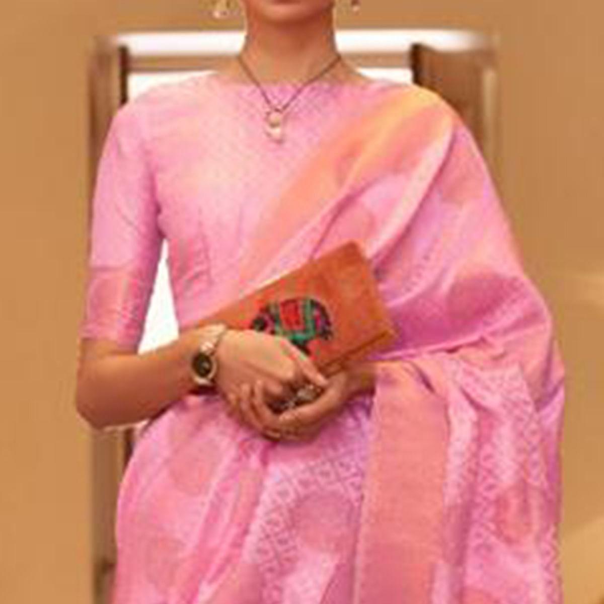 Pink Festive Wear Woven Silk Saree - Peachmode