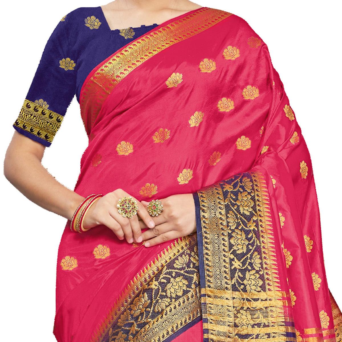 Pink Festive Wear Woven Silk Saree - Peachmode