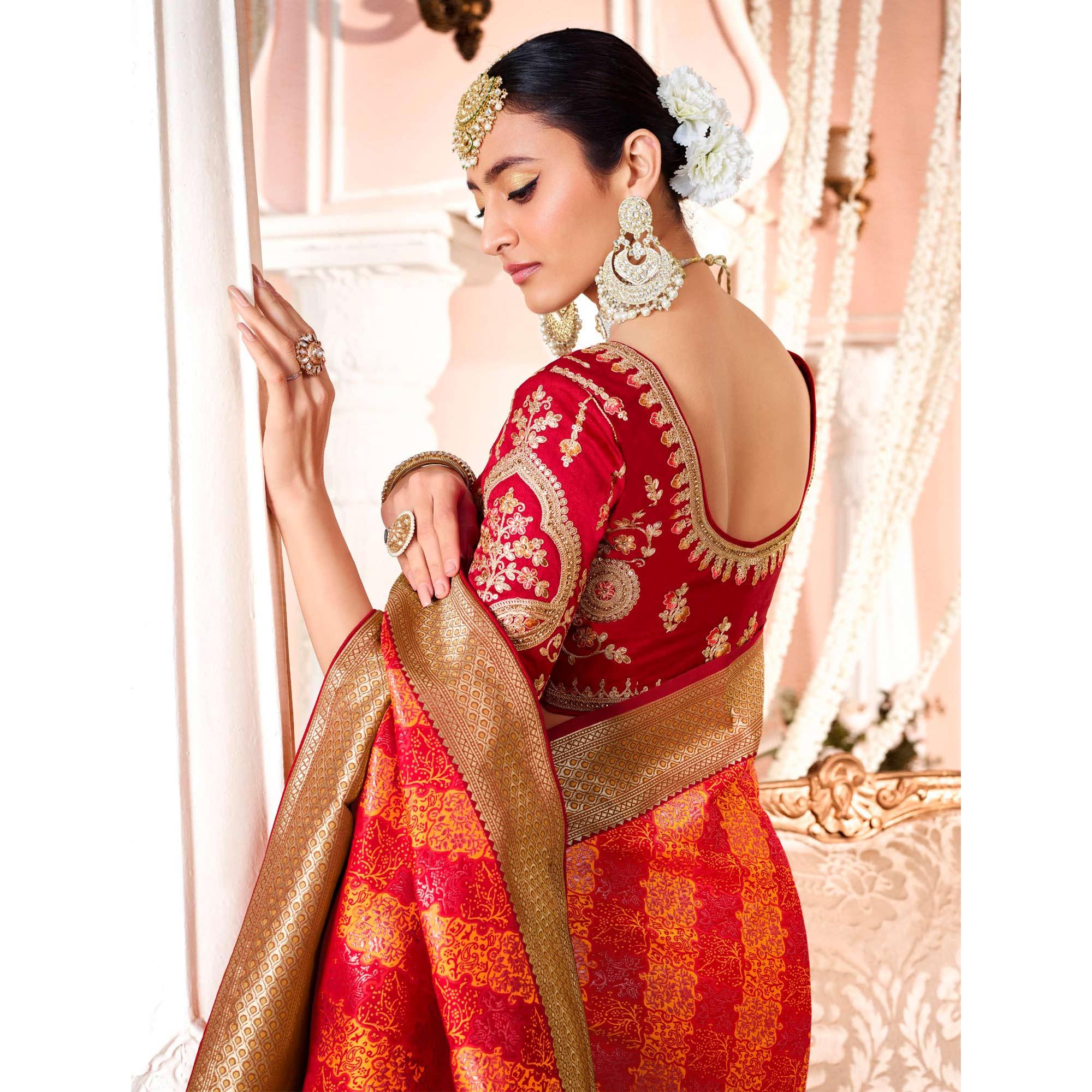 Pink Festive Wear Woven Silk Saree - Peachmode