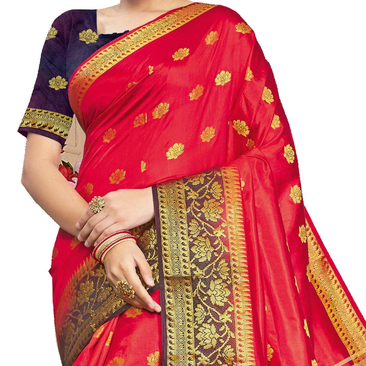 Pink Festive Wear Woven Silk Saree - Peachmode