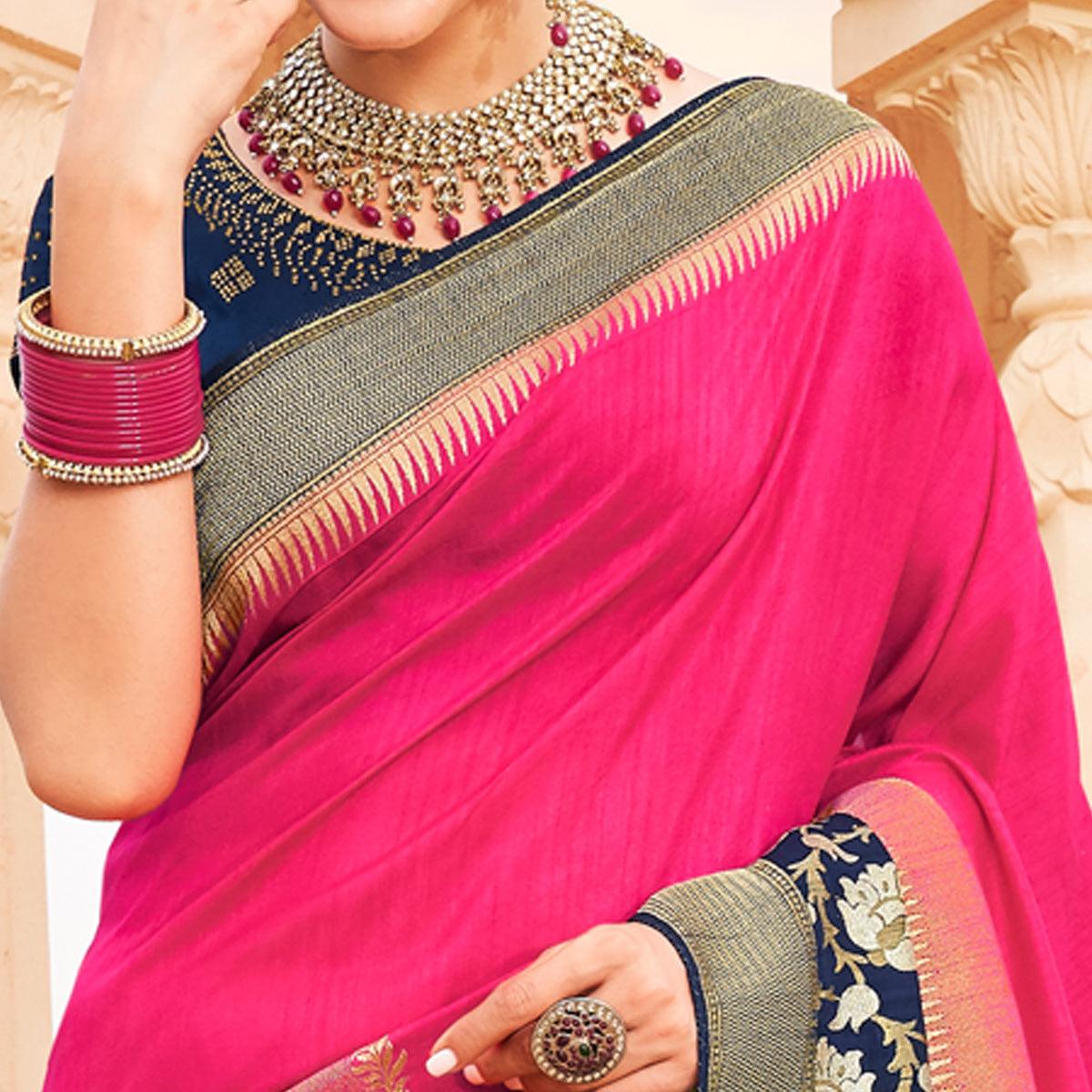 Pink Festive Wear Woven Silk Saree - Peachmode