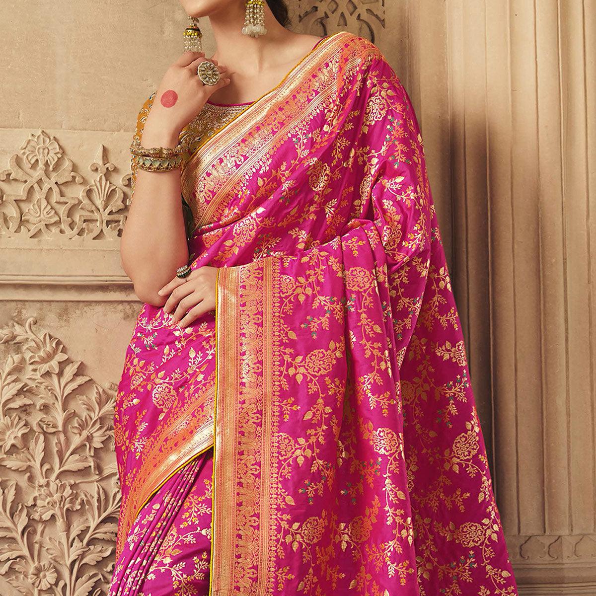 Pink Festive Wear Woven Silk Saree - Peachmode
