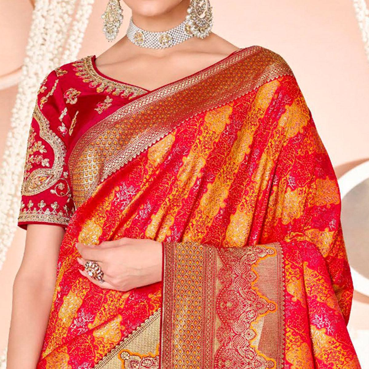Pink Festive Wear Woven Silk Saree - Peachmode