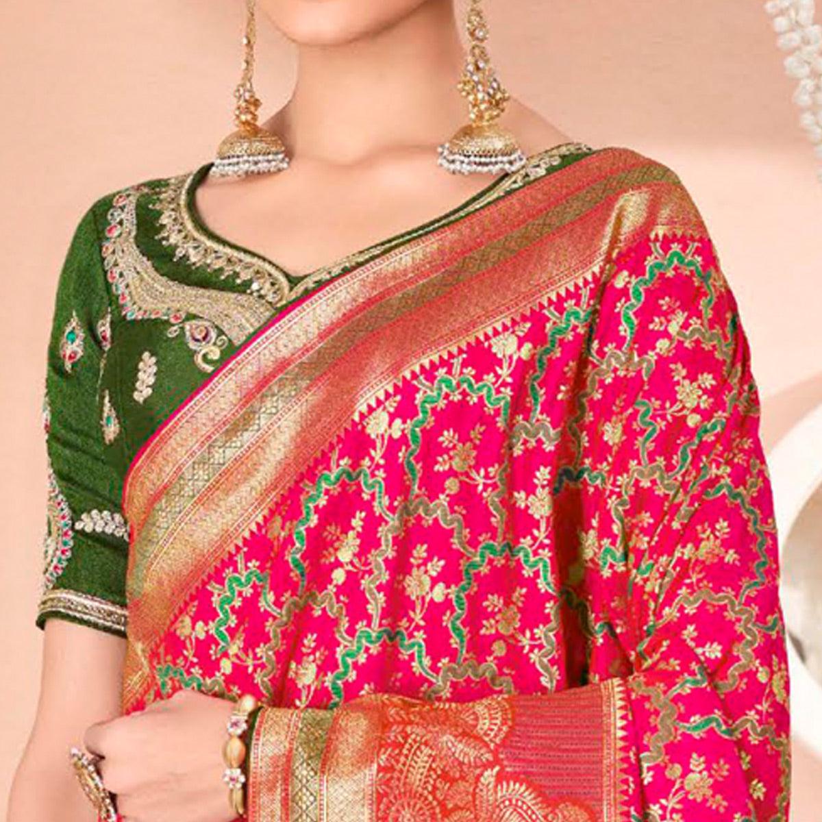 Pink Festive Wear Woven Silk Saree - Peachmode