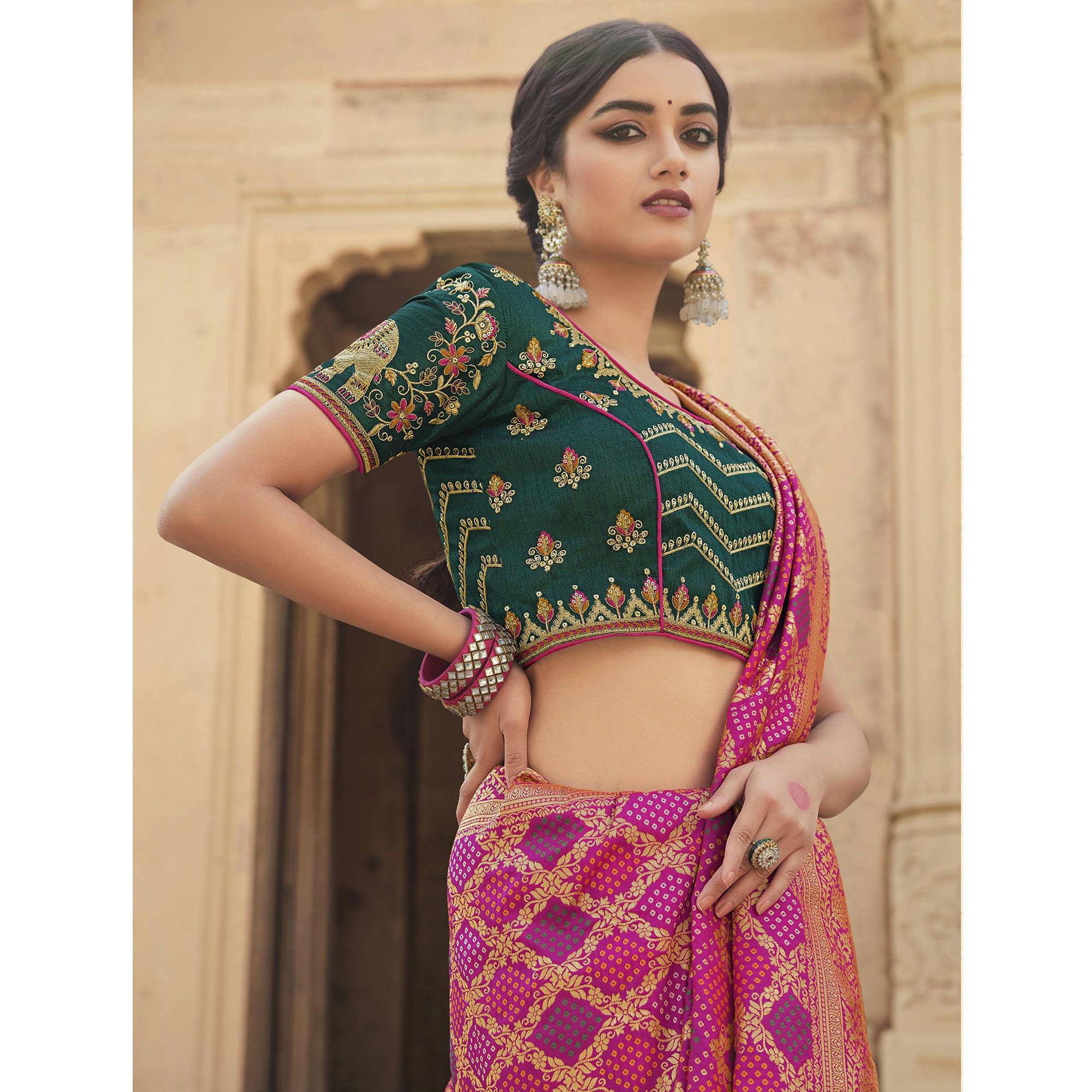Pink Festive Wear Woven Silk Saree - Peachmode