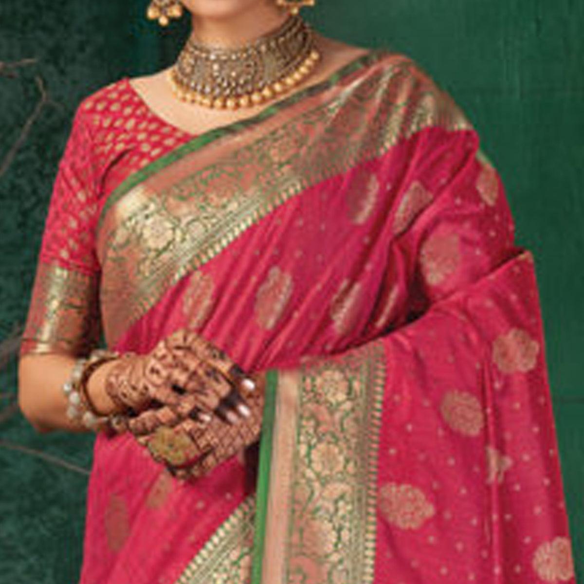 Pink Festive Wear Woven Silk Saree - Peachmode