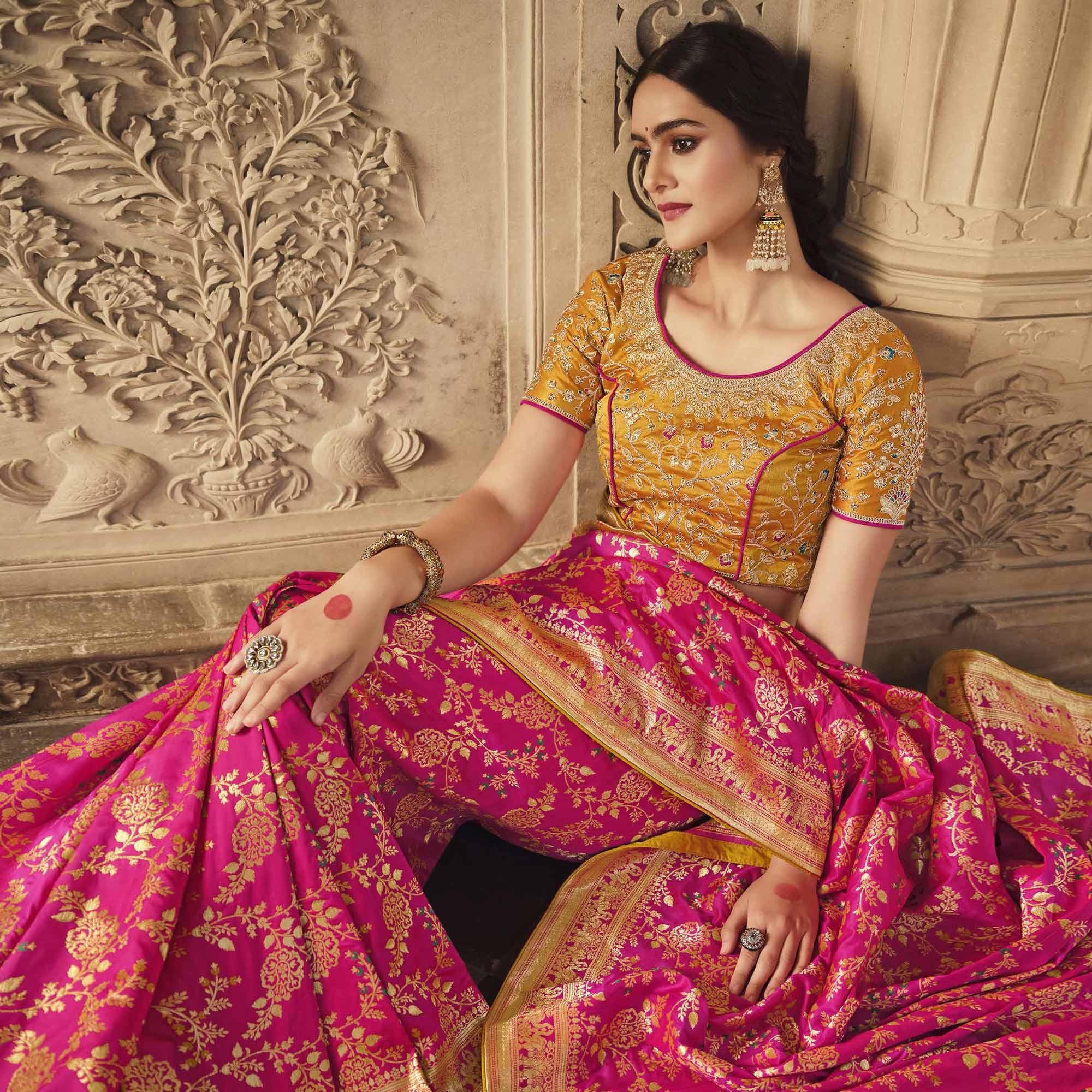 Pink Festive Wear Woven Silk Saree - Peachmode