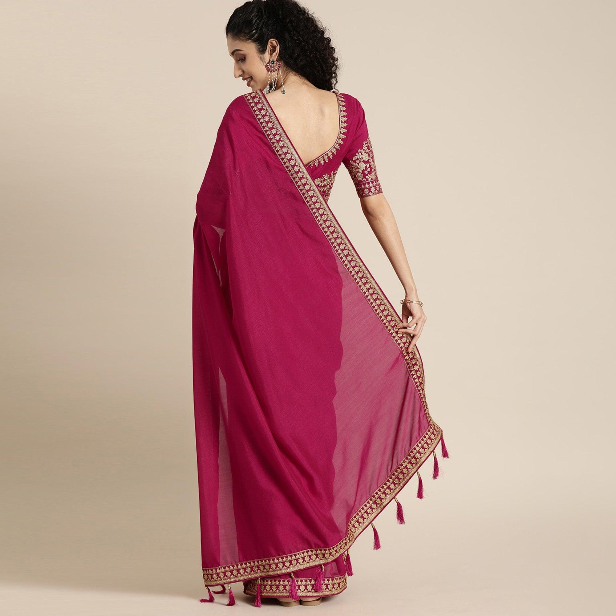 Pink Festive Wear Woven Silk Saree - Peachmode