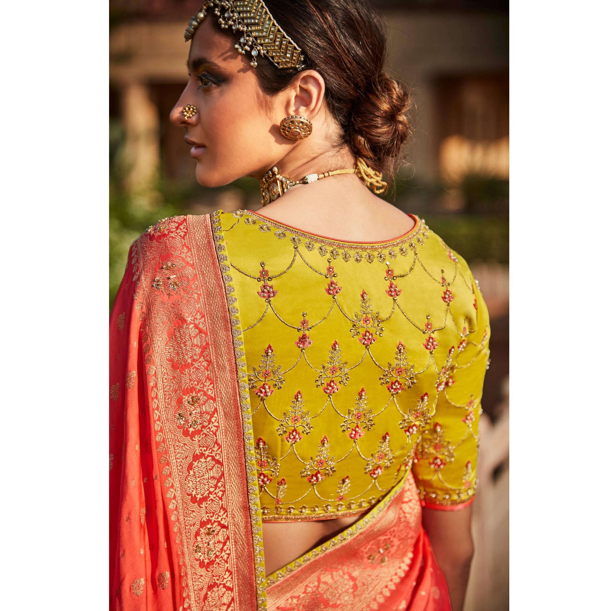 Pink Festive Wear Woven Silk Saree - Peachmode