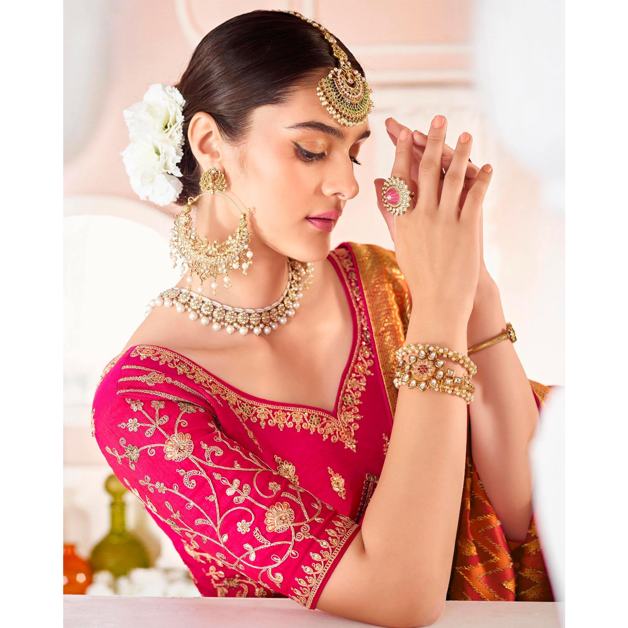 Pink Festive Wear Woven Silk Saree - Peachmode