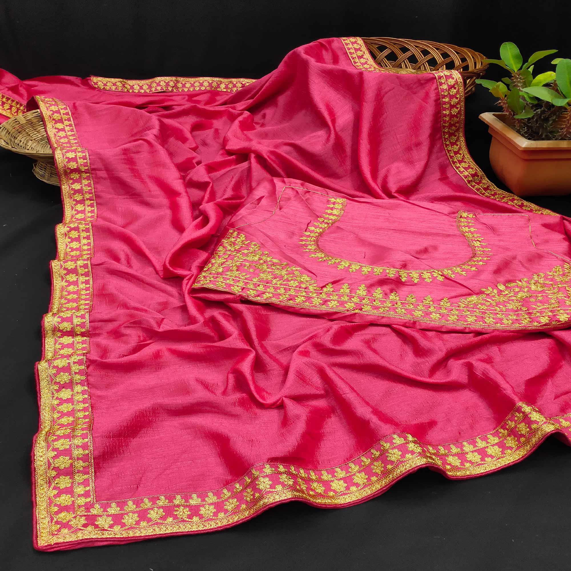 Pink Festive Wear Woven Silk Saree - Peachmode