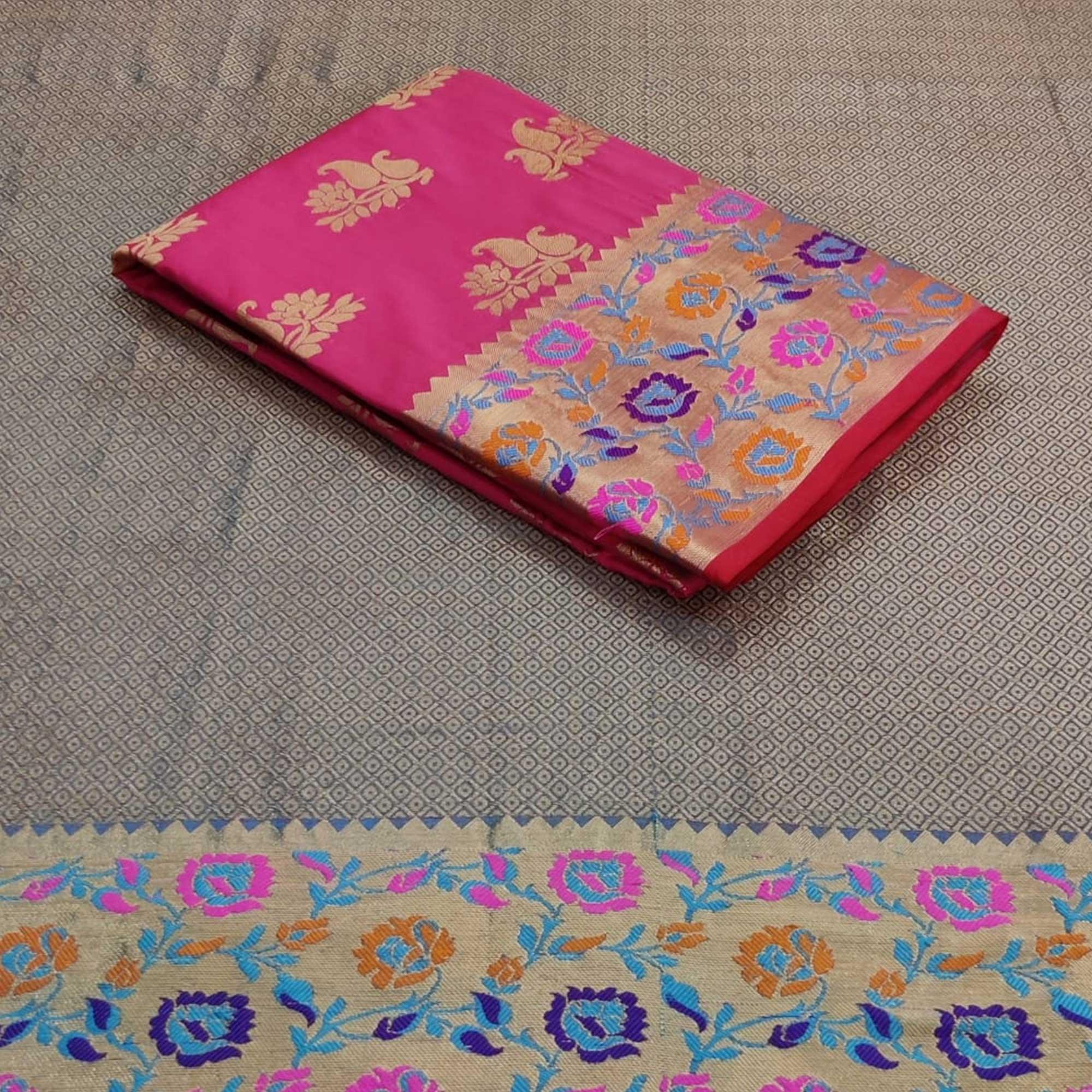 Pink Festive Wear Woven Silk Saree With Border - Peachmode