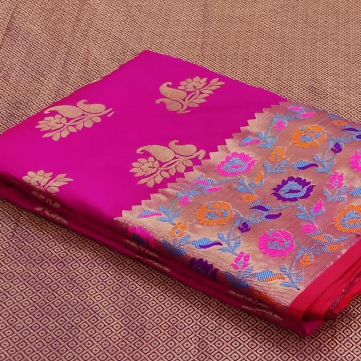Pink Festive Wear Woven Silk Saree With Border - Peachmode