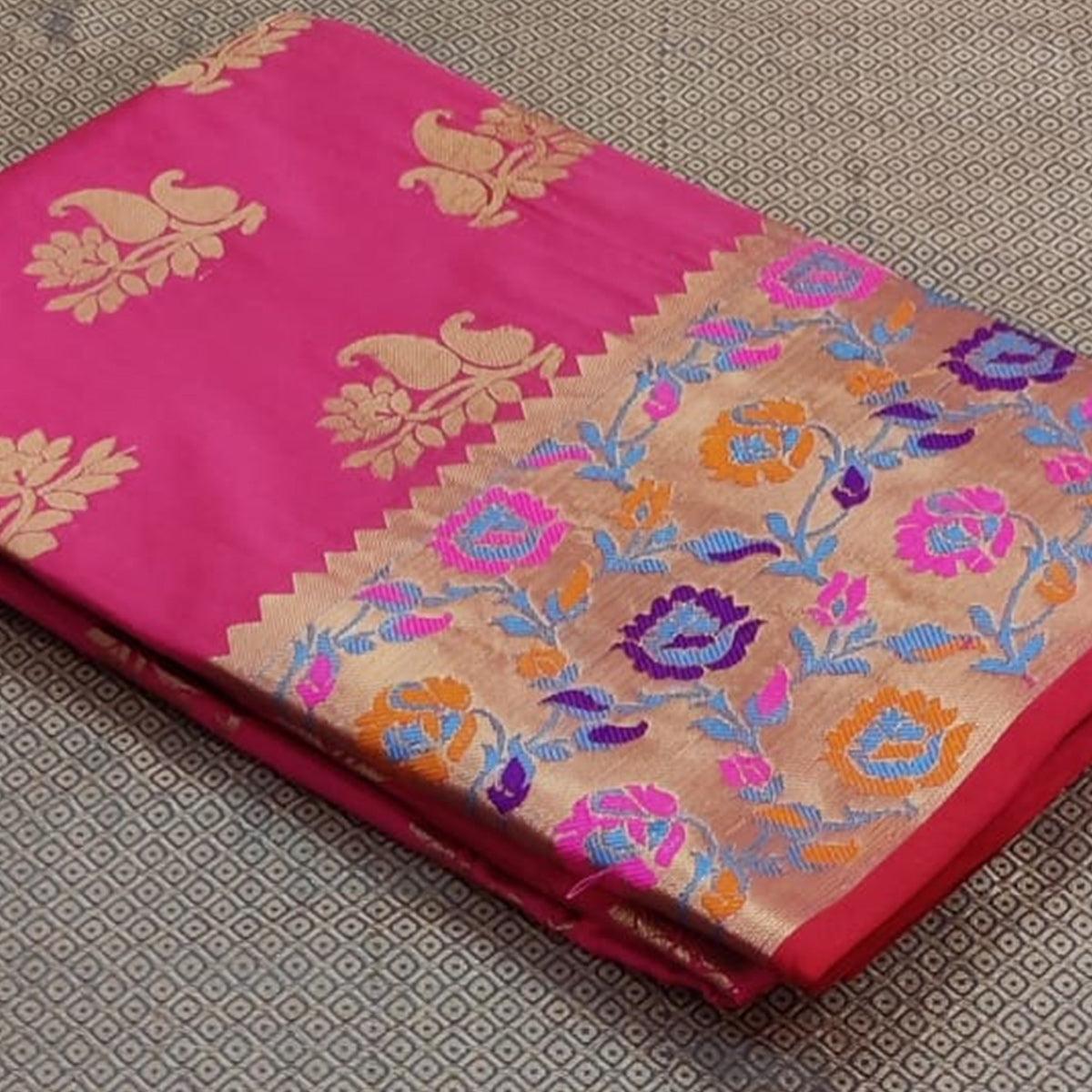 Pink Festive Wear Woven Silk Saree With Border - Peachmode