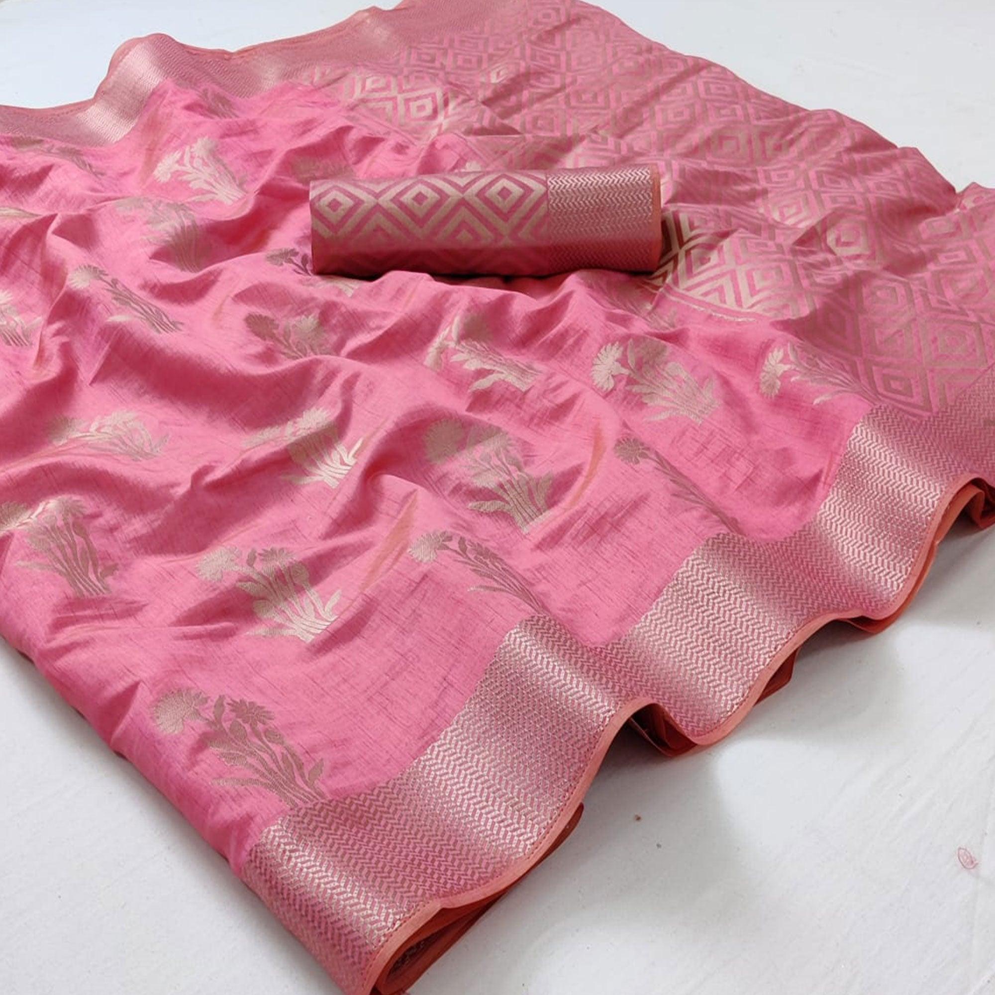 Pink Festive Wear Woven Silk Saree With Butta Pallu - Peachmode
