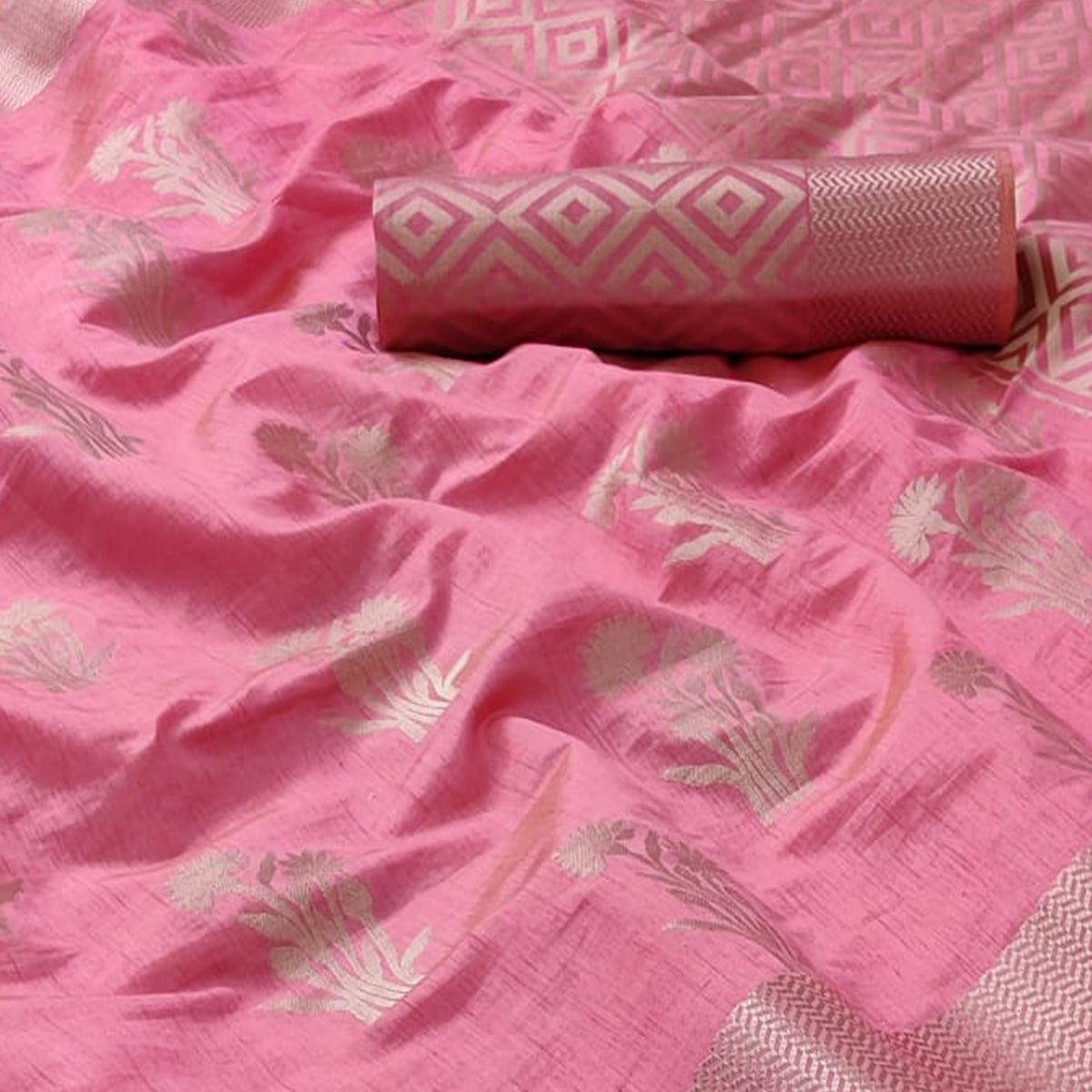Pink Festive Wear Woven Silk Saree With Butta Pallu - Peachmode
