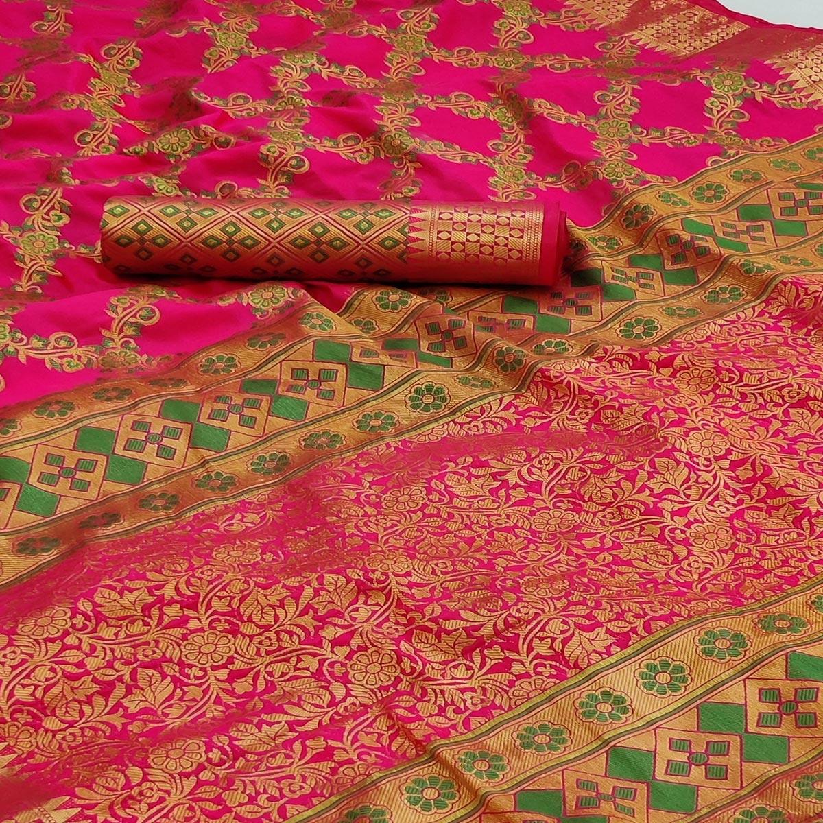 Pink Festive Wear Woven Silk Saree With Meena Butta Rich Pallu - Peachmode