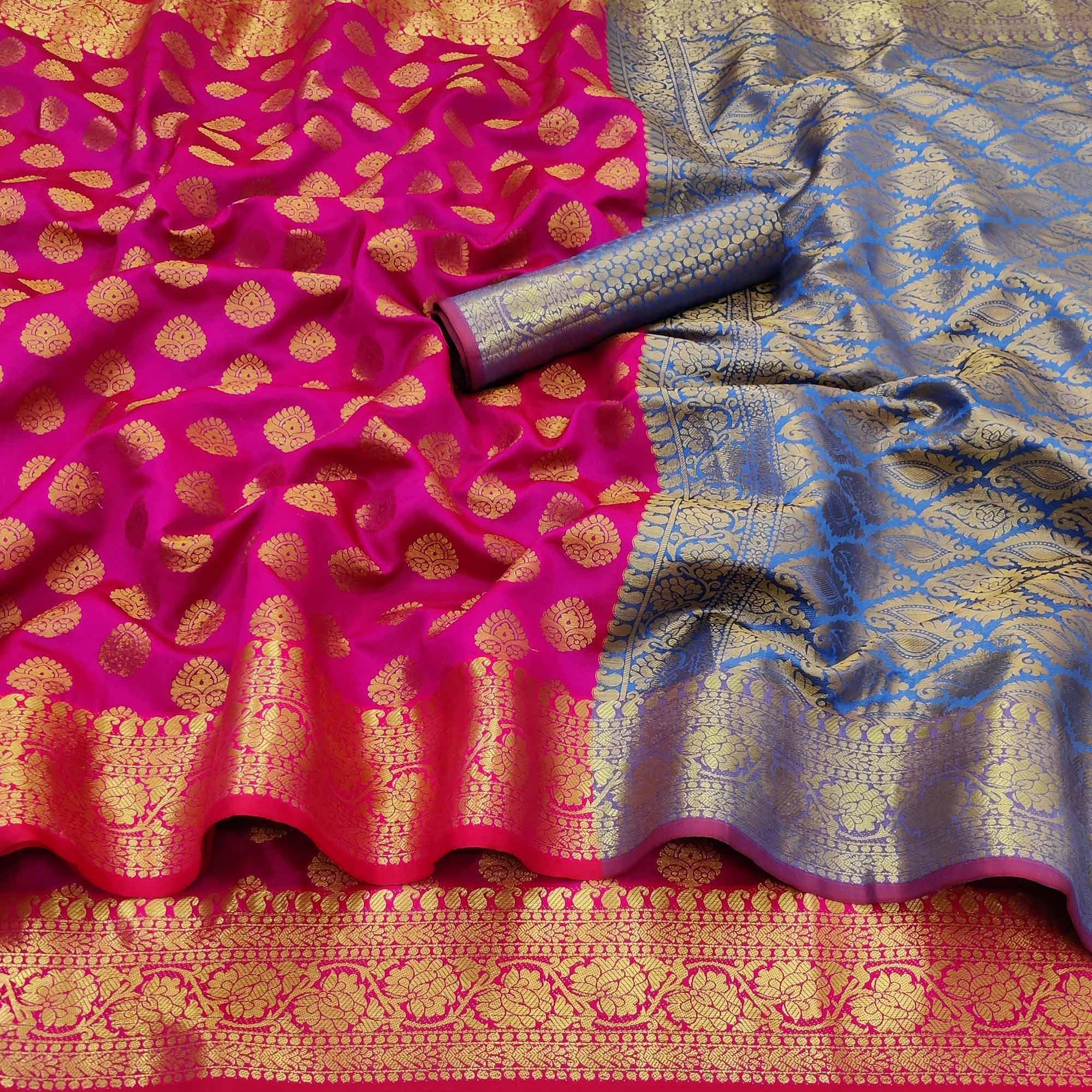Pink Festive Wear Woven Silk Saree With Rich Pallu - Peachmode