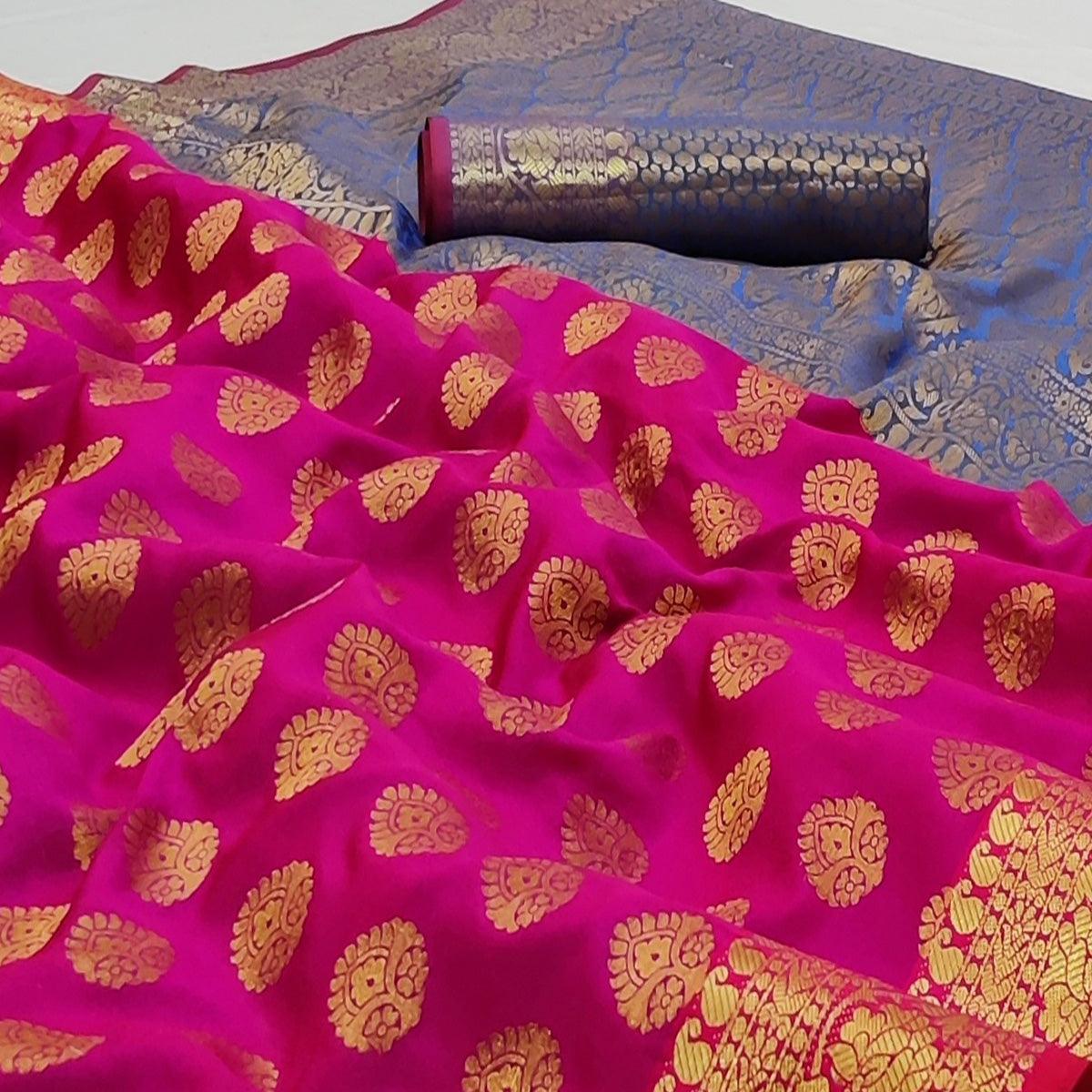 Pink Festive Wear Woven Silk Saree With Rich Pallu - Peachmode