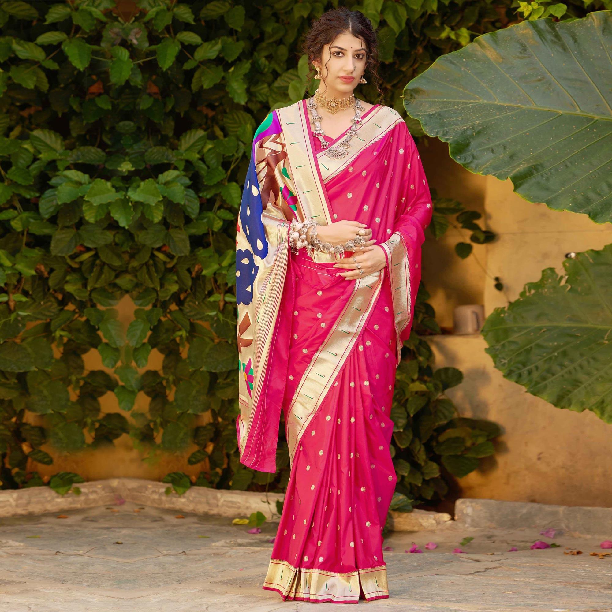 Pink Festive Wear Woven Soft Banarasi Silk Saree - Peachmode
