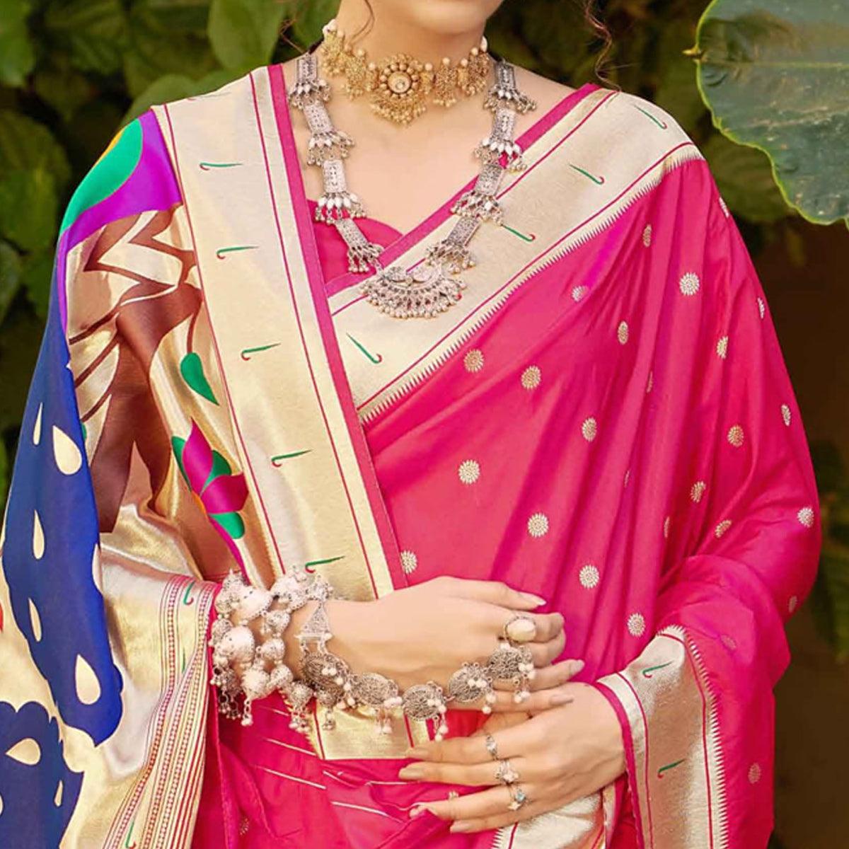 Pink Festive Wear Woven Soft Banarasi Silk Saree - Peachmode