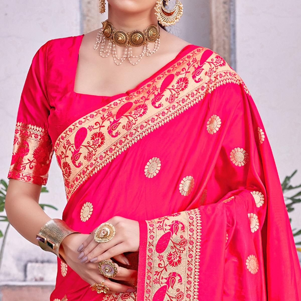 Pink Festive Wear Woven Soft Banarasi Silk Saree - Peachmode