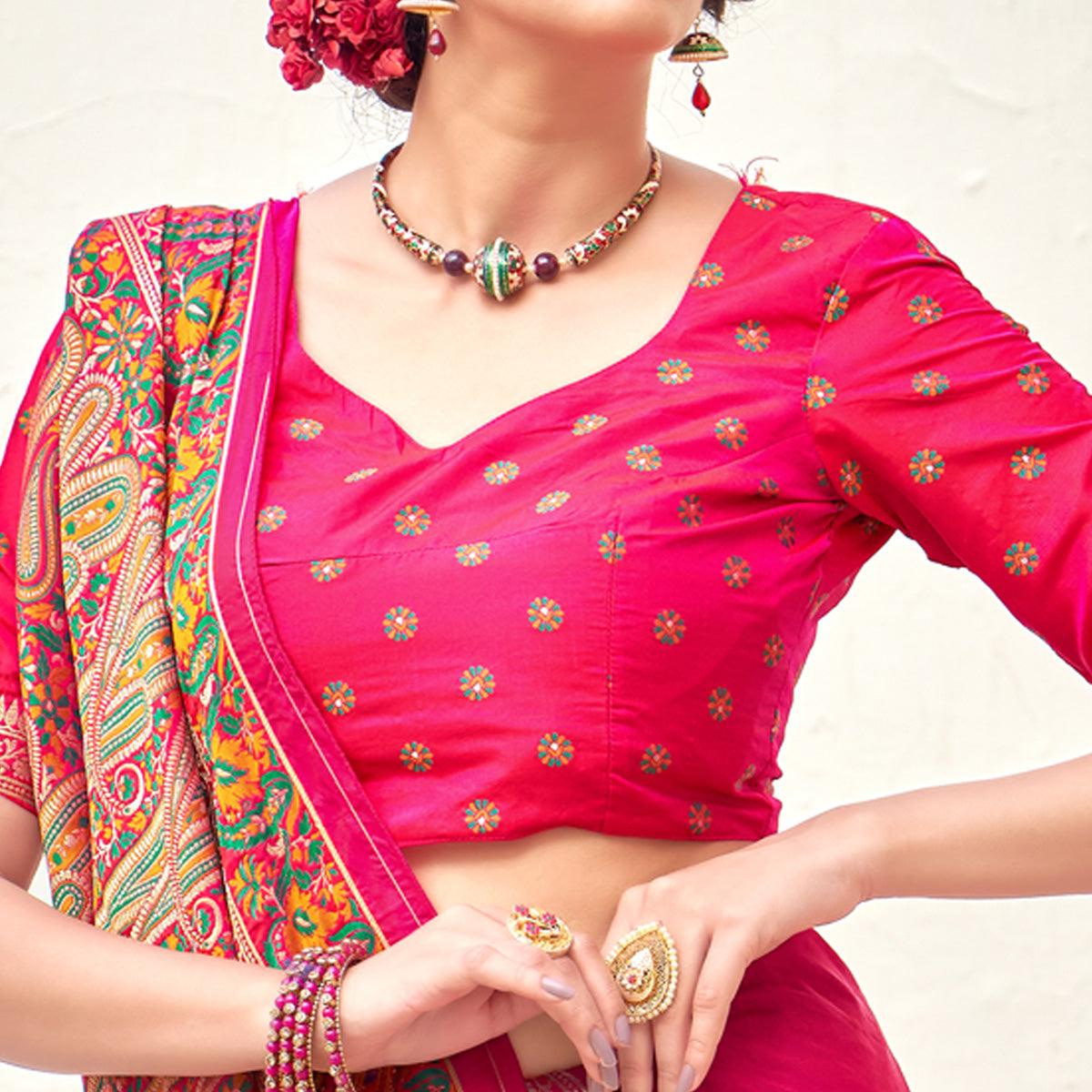 Pink Festive Wear Woven Soft Banarasi Silk Saree - Peachmode