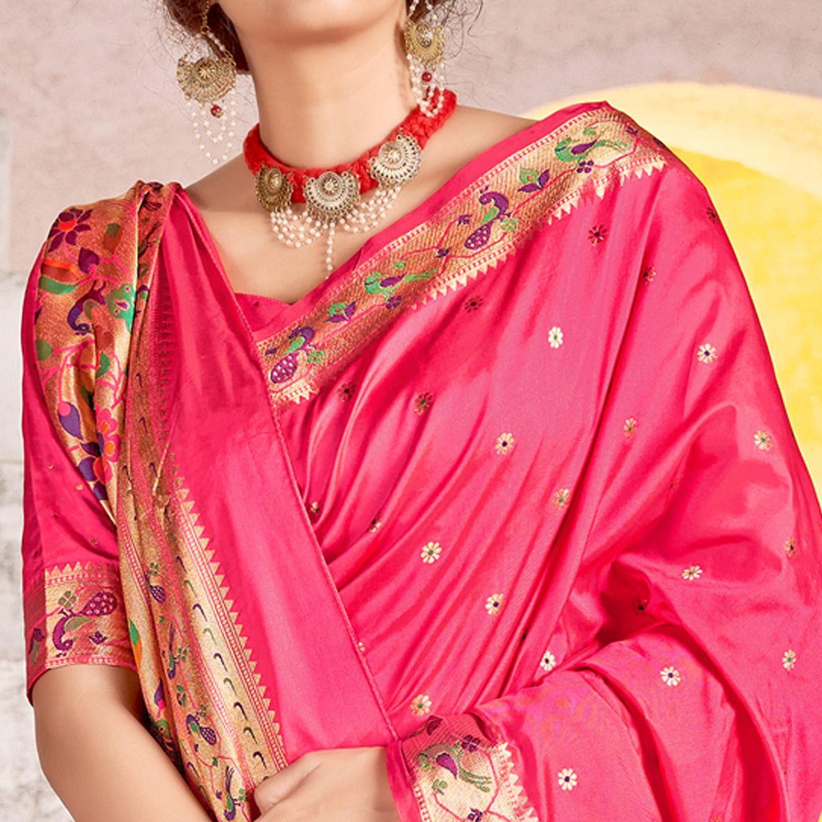 Pink Festive Wear Woven Soft Banarasi Silk Saree - Peachmode