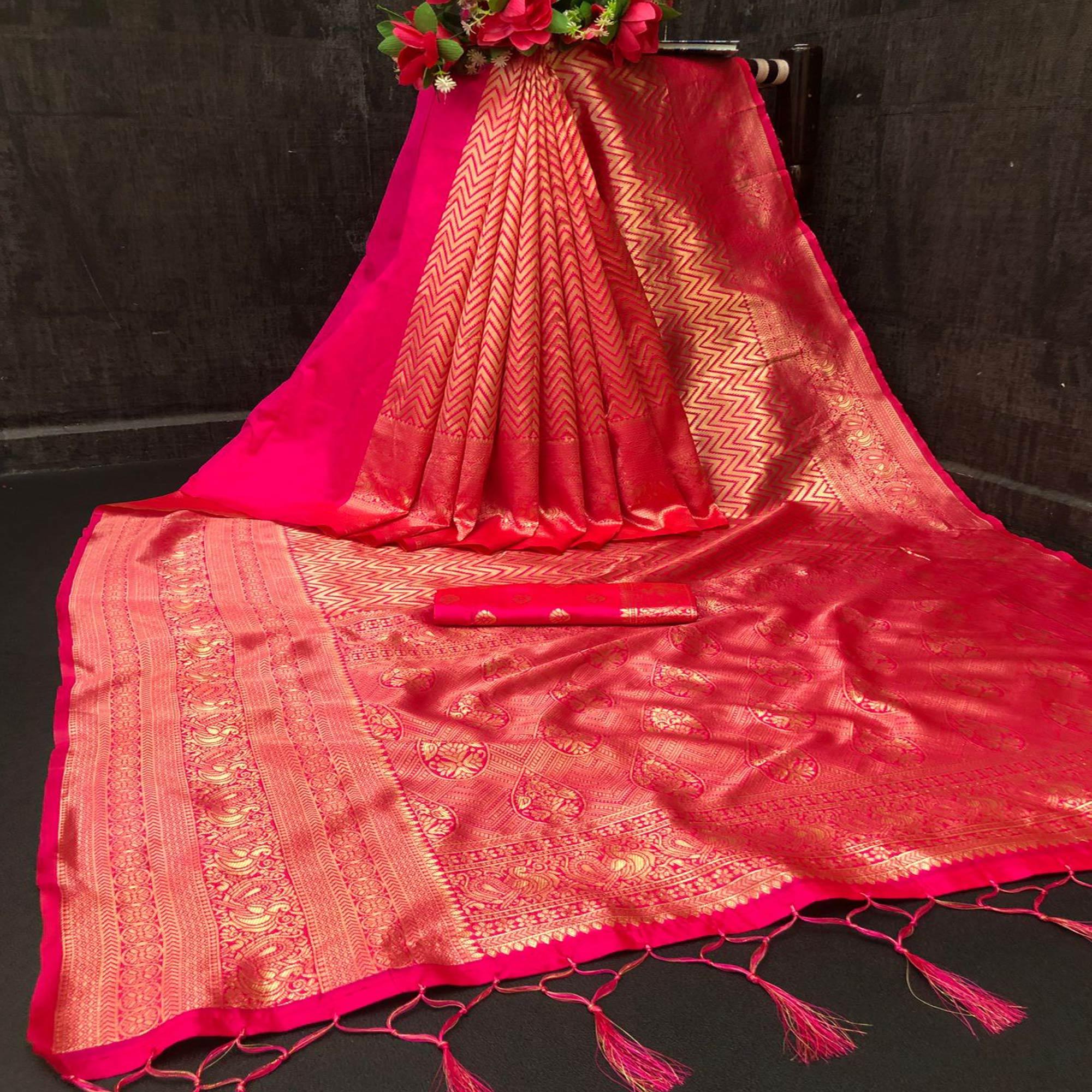 Pink Festive Wear Woven Soft Lichi Silk Saree - Peachmode