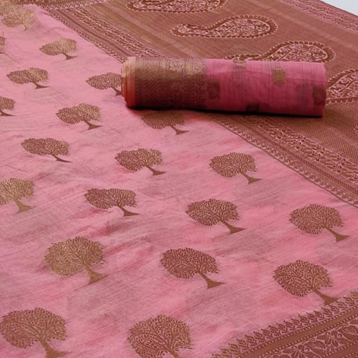 Pink Festive Wear Woven Soft Organza Saree - Peachmode