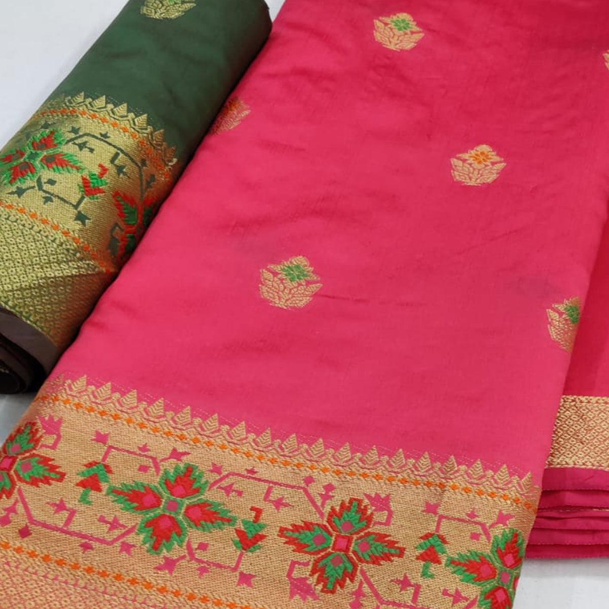 Pink Festive Wear Woven Soft Silk Saree - Peachmode