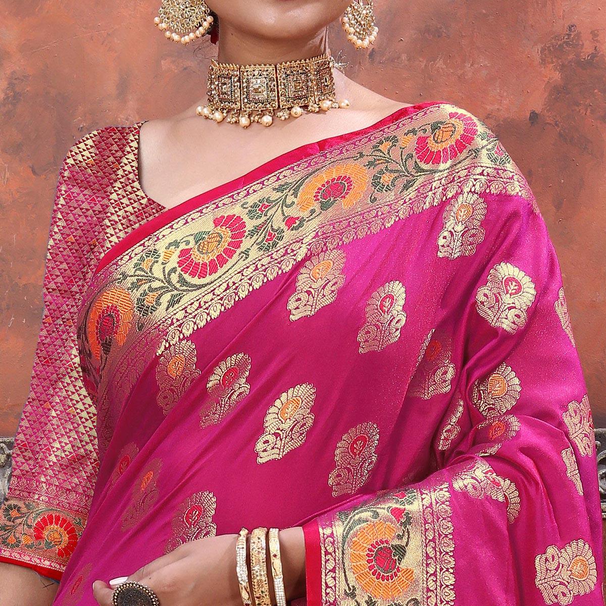 Pink Festive Wear Woven Soft Silk Saree - Peachmode