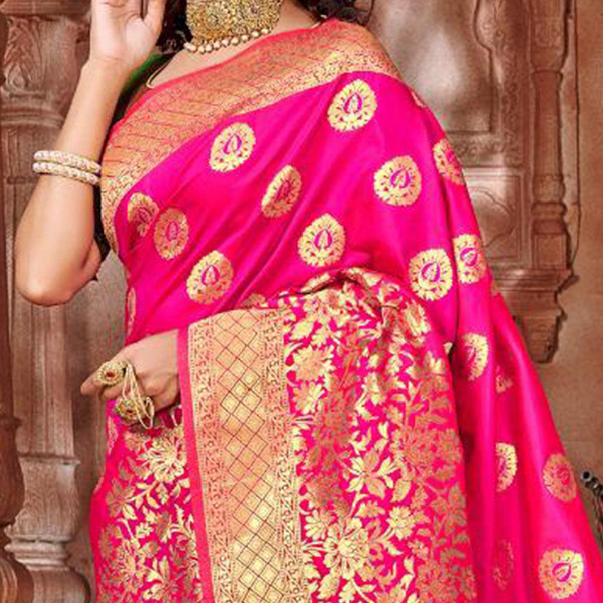 Pink Festive Wear Woven Soft Silk Saree - Peachmode