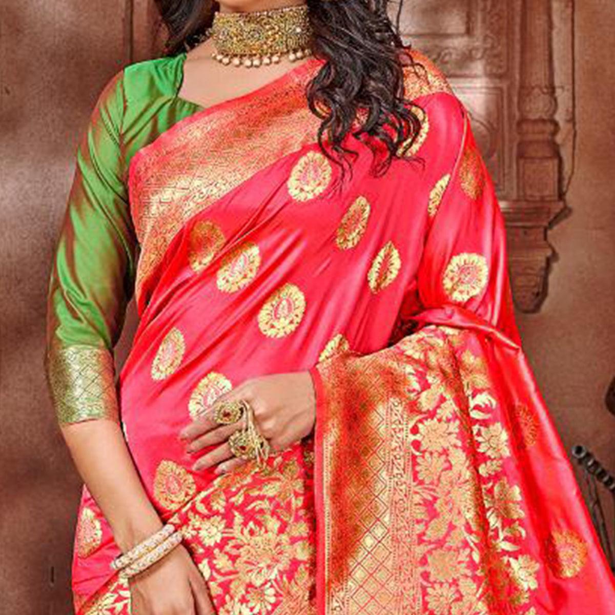 Pink Festive Wear Woven Soft Silk Saree - Peachmode