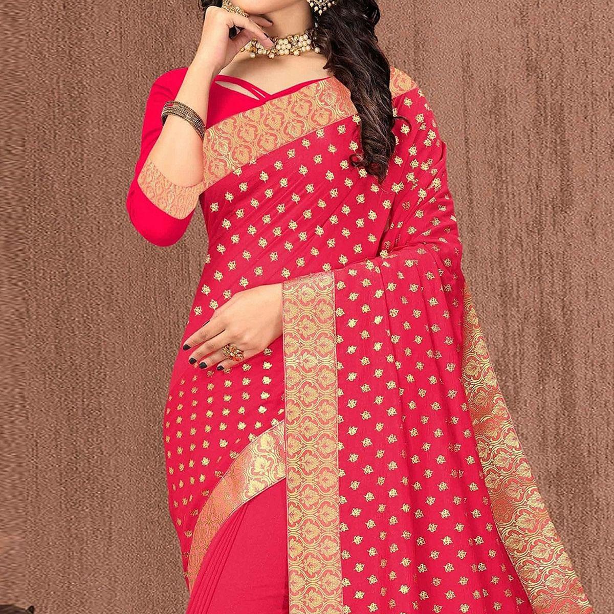 Pink Festive Wear Woven Vichitra Silk Saree - Peachmode