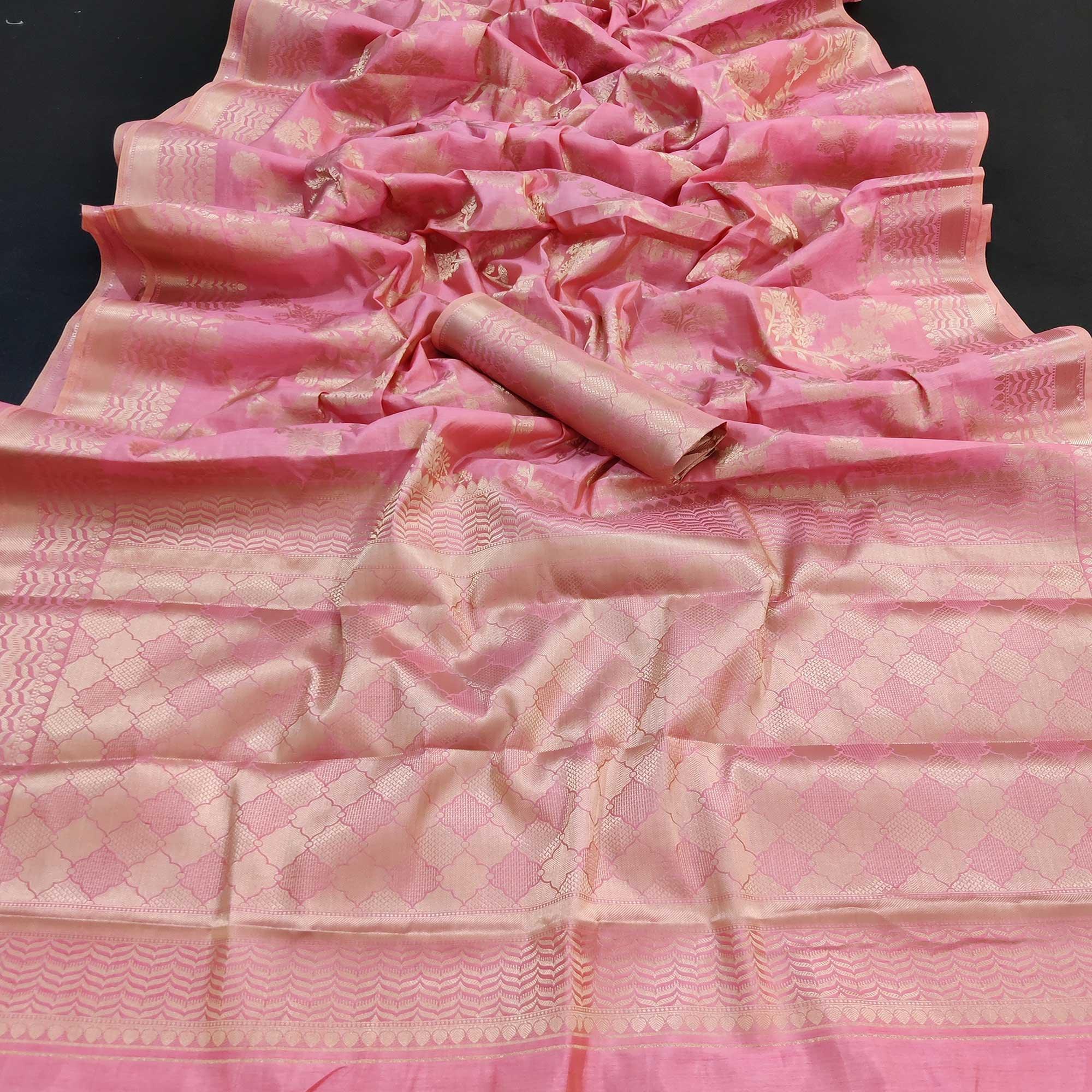 Pink Festive Wear Zari Woven Art Silk Saree - Peachmode