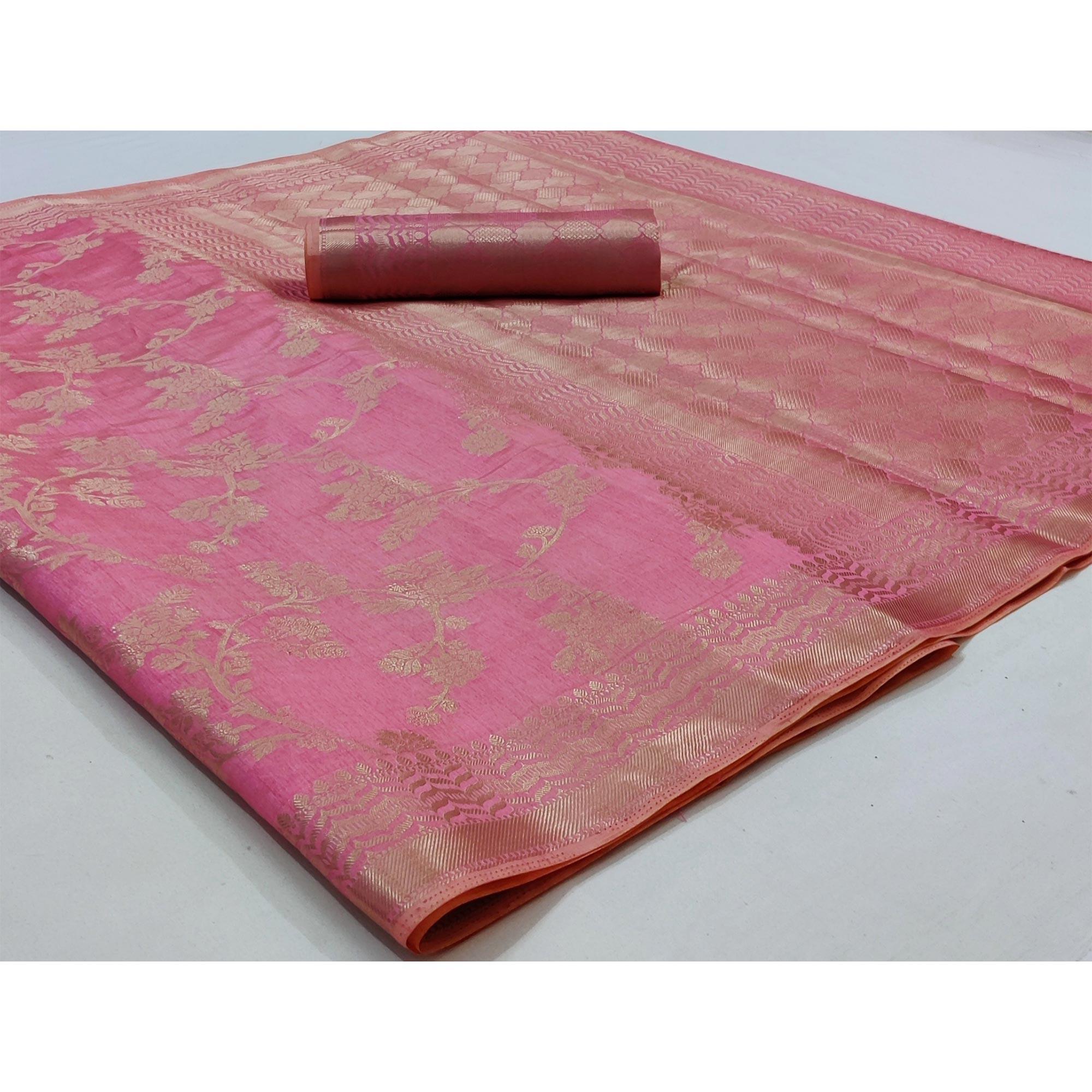 Pink Festive Wear Zari Woven Art Silk Saree - Peachmode