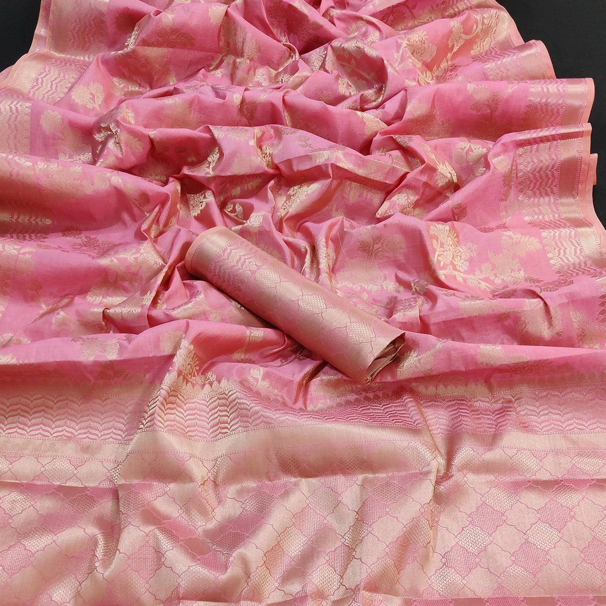 Pink Festive Wear Zari Woven Art Silk Saree - Peachmode