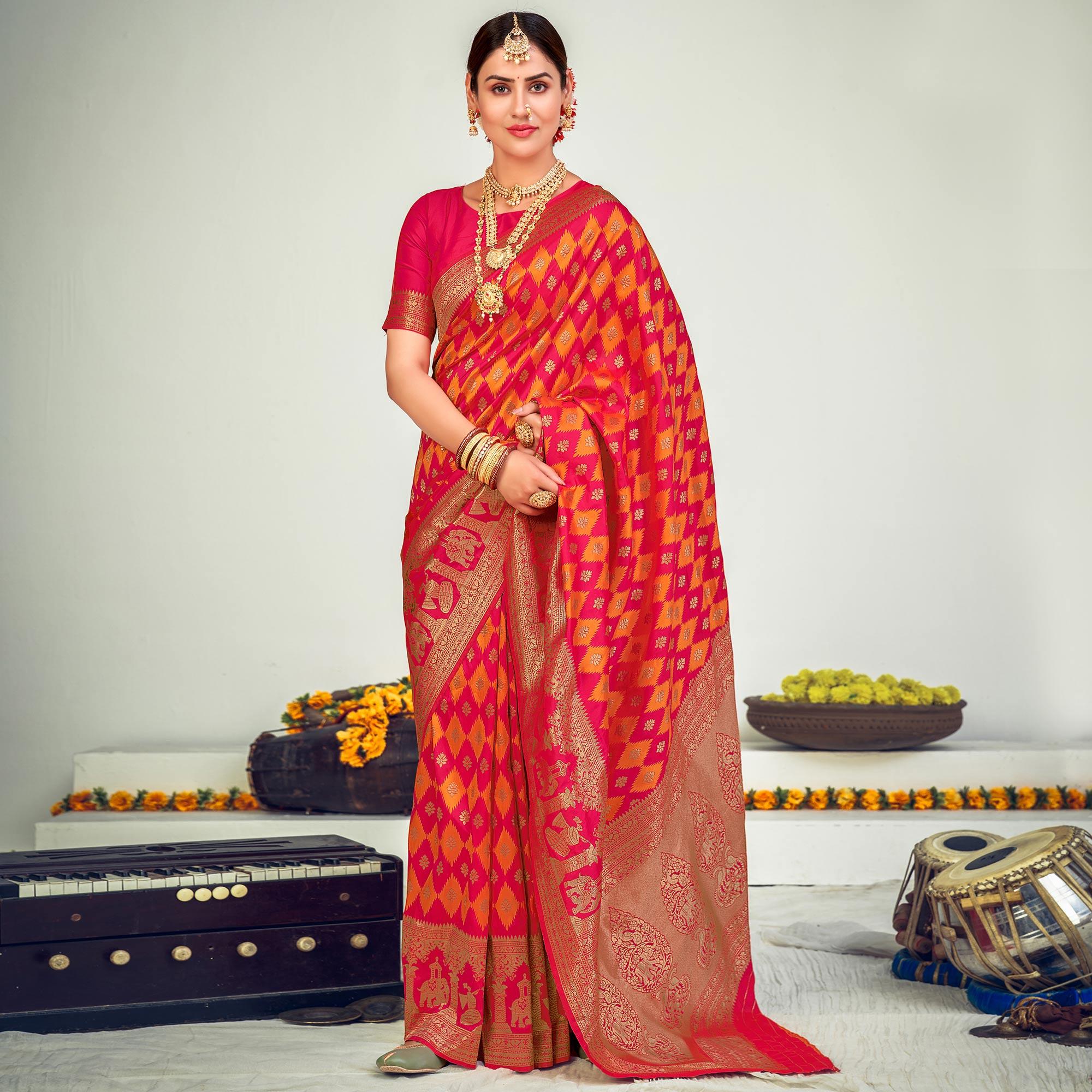 Pink Festive Wear Zari Woven Banarasi Silk Saree - Peachmode