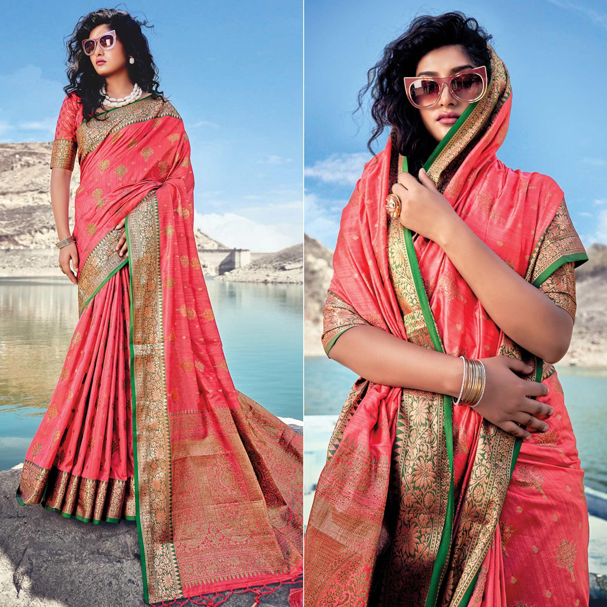 Pink Festive Wear Zari Woven Banarasi Silk Saree - Peachmode